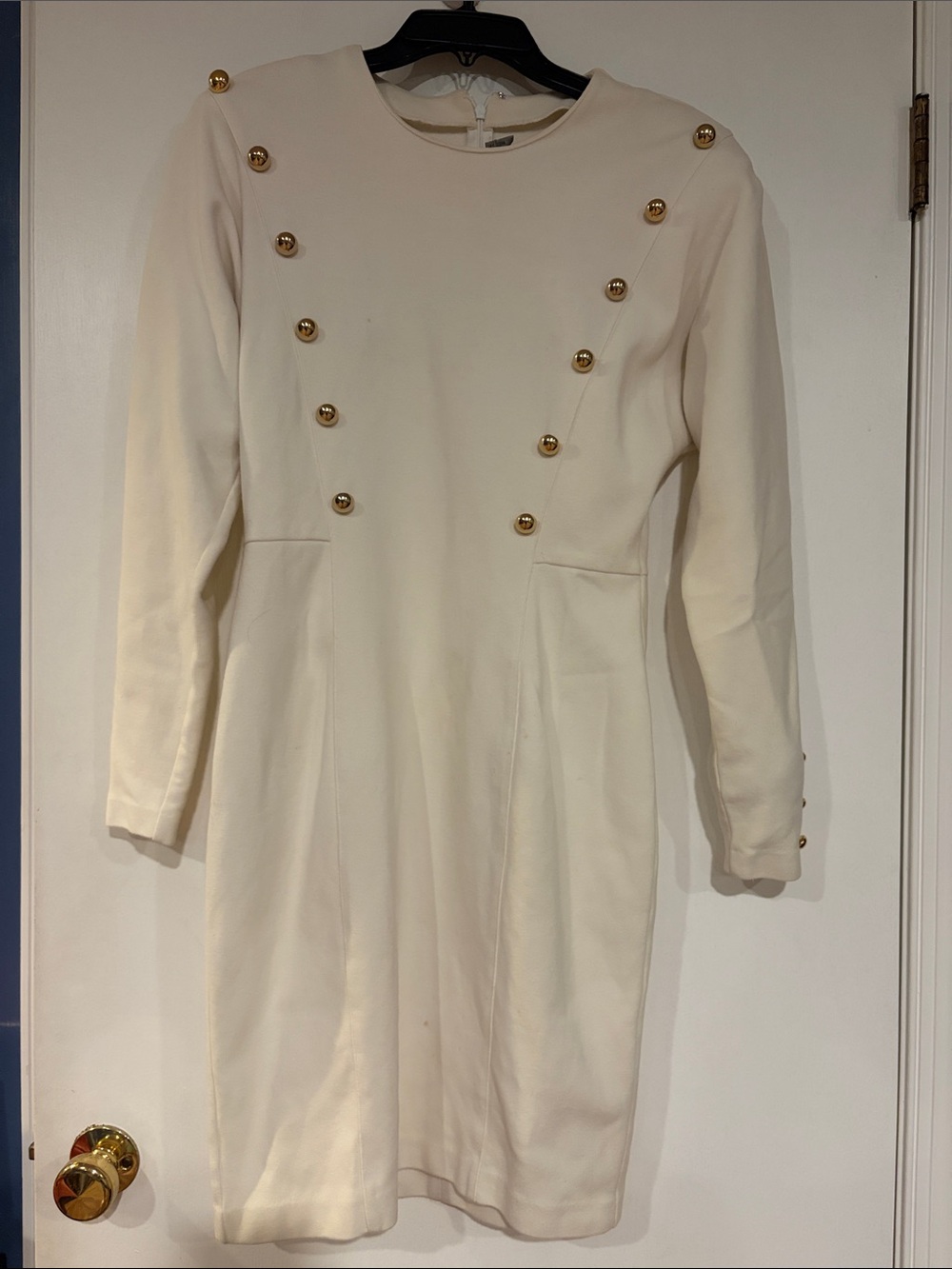 Vintage Dressing Room White Gold Button Military Power Mini Dress